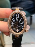 High Quality Replica BREGUET Reine De Naples Different Colors Leather Strap Black Face Dial Different Colors Diamond Inlaid Case Watch